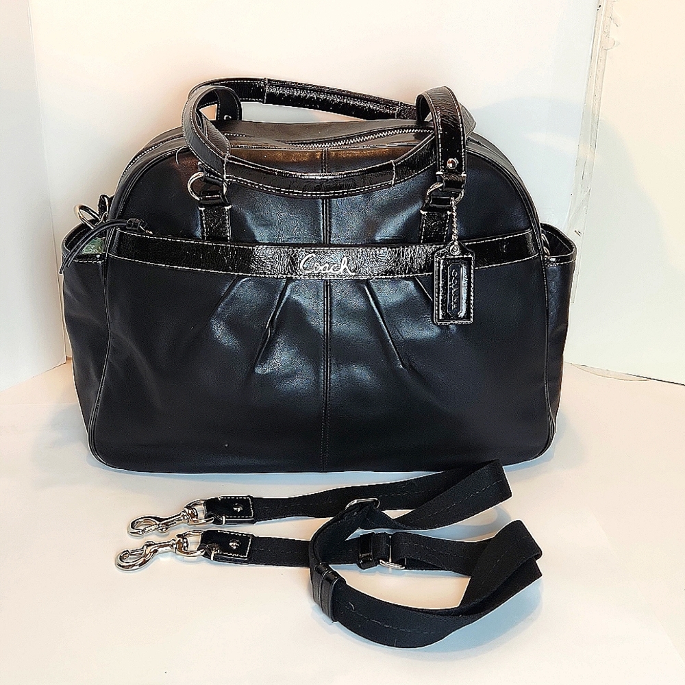 COACH Black Leather Travel Bag/Detachable Shoulder Strap